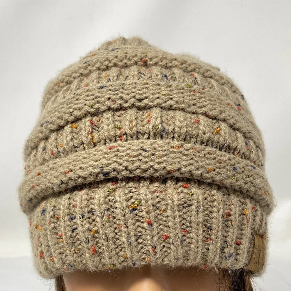 C.C Messy Bun Beanie Tail Chunky Knit Stretch Confetti Ponytail Beanie